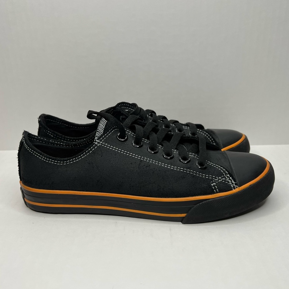 Harley Davidson. Converse style shoes. Black with orange trim